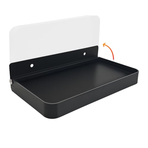 Bathroom Tray Wall Mounted,Aluminum Small Folding Holder Waterproof for Toilet Makeup Perfume Jewelry Key Trinket Ring Tray, Decor Soap Dispenser Wall Mounted Tray(Black)