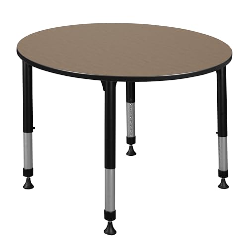 Regency Kee 48 in. Round Height Adjustable Classroom Activity Table- Noble Oak Top & Black Base