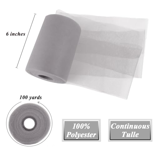 Image of Gray Tulle Fabric Roll 6 Inch x 100 Yards Tulle Ribbon