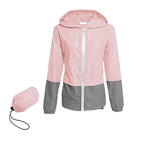 Geagodelia Leichte Regenjacke Damen Wasserdicht Atmungsaktiv Windbreaker Damen Regenjacke Faltbar Fahrradjacke Damen Kapuzenjacke Damen Jacke Herbst (Rosa A, S)