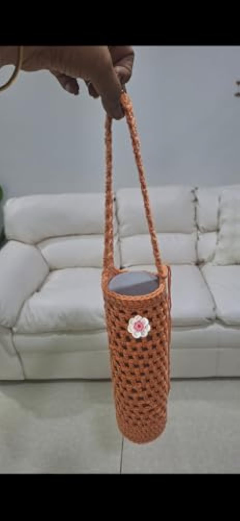 Handmade Crochet Water Bottle Holder, Pastel Orange