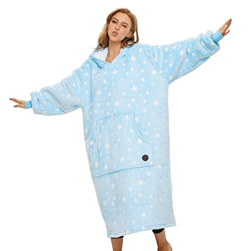 THREE POODLE Wearable Blanket Hoodie, Glow in The Dark Oversized Hoodie Blanket, Sherpa Hooded Blanket Sweatshirt for Adults Women Men Kids, Cozy Gifts