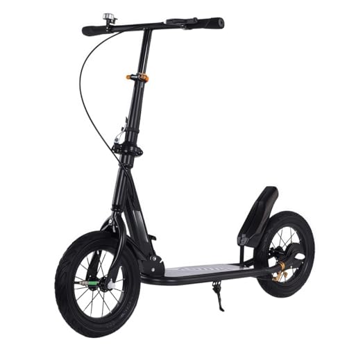 Bxzzuis スクーター、 大人用スクーター、折りたたみ式 、通勤/交通用、旅行衝撃吸収、ディスクハンドブレーキと幅広ホイールを備えた、耐荷重150kg 、持ち運びが簡単、 通勤/レジャー/交通機関 、青少年用 、男女兼用 (ブラック)