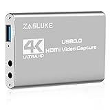 ZasLuke Game Capture Card, USB 3.0 4K Audio Video Capture Card with HDMI Loop-Out 1080P 60FPS Live Streaming HDMI Capture for PS4, Nintendo Switch, Xbox One&Xbox 360 and More (Silver)
