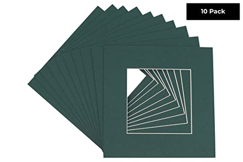 CountryArtHouse Forest Green Acid Free 11x11 Square Picture Frame Mat with White Core Bevel Cut for 7x7 Pictures - Fits 11x11 Frame - Pack of 10 Matboards