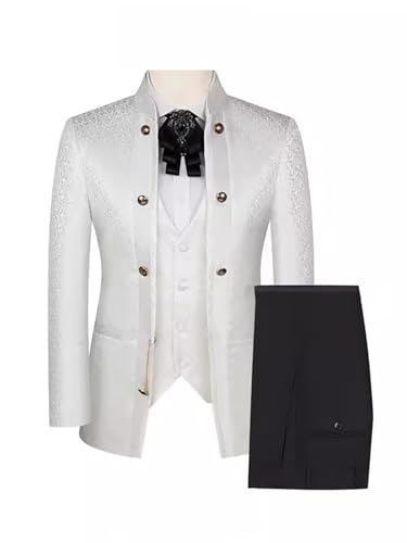 Men Suit Mandarin Collar Chinese Suit 3 Pieces Traditional Chinese Blazer Pant and Vest Set Clothing Formal Wedding