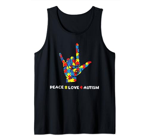 ASL Love Sign Language Peace Love Autism Awareness Support Tank Top