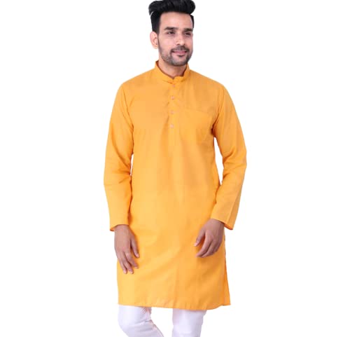 Image of Sadree Men's Cotton Long Solid Color Plain Knee Length Mandrin Collor Full Sleeve Ethnic Kurta Only