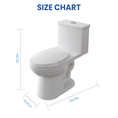 Inodoro de una pieza IDEALHOUSE HDC6391HE, altura alta cumpliendo ADA, doble descarga 0.8/1.28 GPF, asiento suave PP, entrada de 12 pulgadas, cerámica blanca miniatura 2