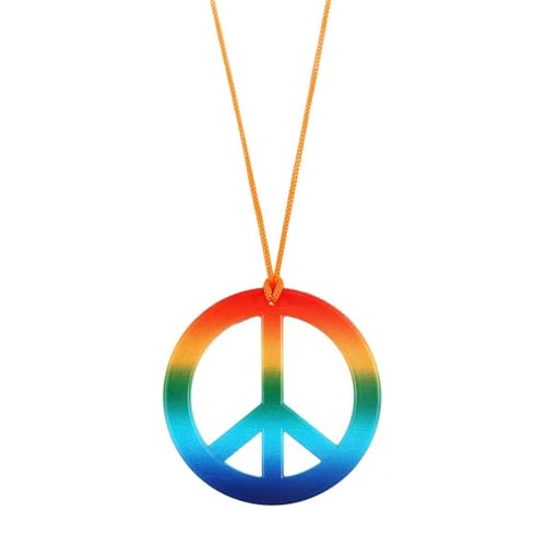 FORUBUS Peace Sign Pendant Necklace Retro Hippie Style Peace and Love Symbol Distressed Charm Rope Necklace for Women Men Jewelry (Colorful-rainbow)
