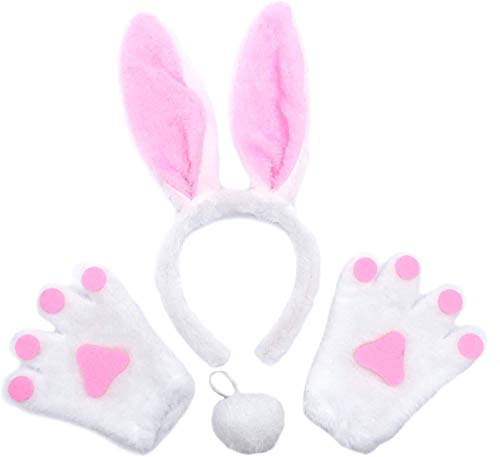 Ensemble de cosplay lapin mignon avec oreilles, gants et queue en blanc Cover