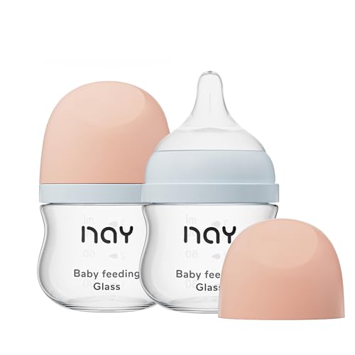 Image of yanyoyo Natural Glass Baby Bottle Wide Neck, Newborn Anti-Colic Baby Bottle, Clear, 3oz(Pack of 2), Includes 2Pcs Slow Flow Nipple(SS), 0 Months+