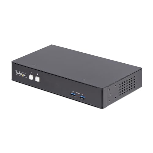 StarTech.com 2-Port Dual-Monitor DisplayPort KVM Switch, RS232 Serial Control, 4K 60Hz, 2X USB 5Gbps Hub Ports, 2X USB 2.0 HID Ports, Hotkey/Pushbutton Switching, TAA Compliant (P2DD46A22-KVM-SWITCH)