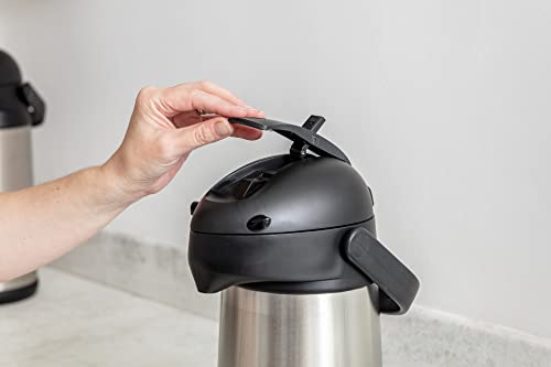 Foto von Emsa 637301600 President Pump-Isolierkanne | Füllvolumen: 3 Liter | 12 h heiß | Abnehmbarer Pump Kopf | Integrierter Tragegriff | Edelstahl/Schwarz