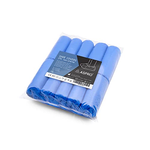 Pack of 100 pcs STANDART Overshoes by ASPRO - Disposable Shoe Covers Protection - Waterproof - Embossed Floor Carpet Protectors - 2,5 gr, one Size, CPE (1 Pack of 100)