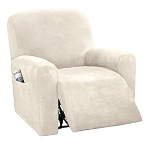 H.VERSAILTEX Velvet Stretch Recliner Couch Covers 4-Pieces Style Recliner Chair Covers Recliner Cover for Reclining Chair Slipcovers Feature Non Slip Form Fitted Thick Soft Washable, Ivory