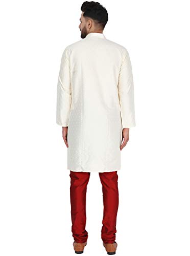 Image of SKAVIJ Men's Art Silk Woven Design Kurta Pajama Set Festive Jacquard 2-Piece Ethnic Dress