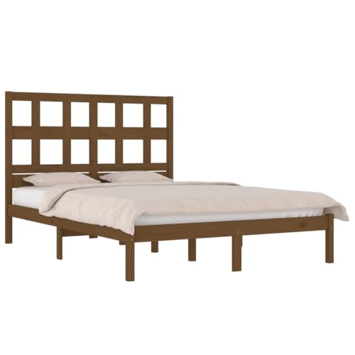 Image of vidaXL Bed Frame | Honey brown | Solid pine wood | Double | Decorative
