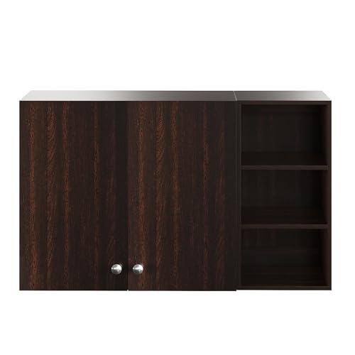 Image of FURNEASER Lismore Kitchen Storage Cabinet Rack Shelf Multipurpose Wooden Wall Mounted Spice Jar Shelves for Storage Organizer Containers Hanging Shelves with 2 Door (Wenge)