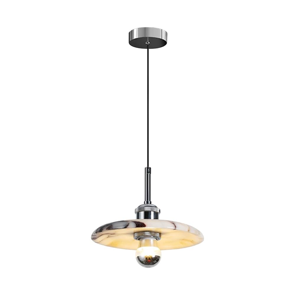 LYMSXAZOU Modern Pendant Light Marble Alabaster Hanging Lamp Single Kitchen Island Lighting Round Natural Ceiling for Dining Room Bedroom(Dia-25cm)