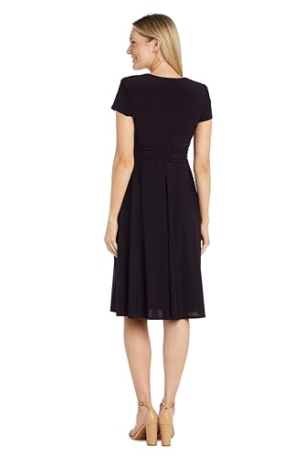 Image of R&M Richards Women's Cascade Wrap Dress with V-Neck & O-Ring Rhinestone Buckle, Work to Weekend Short Sleeve Flowy Silhouette