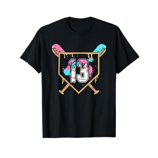 13th Birthday Baseball Bat Ice-Cream Drip 13yrs Old Boy Kid T-Shirt