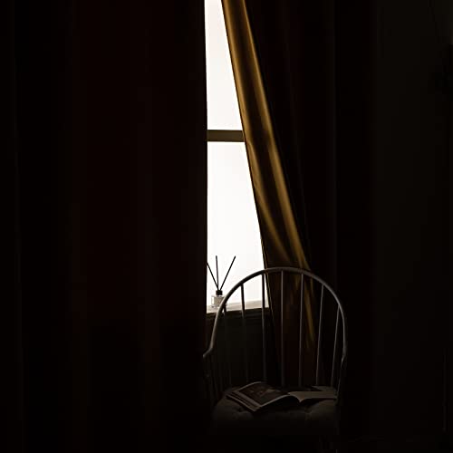 Woaboy Velvet Curtains 90 Drop Mustard Yellow Curtain for Living Room Thermal Blackout for Bedroom Luxury Eyelet Drapes Soft Window Treatment Insulated Soundproof & Room Darkening W 46 x L 90 2 Panels - Image 4