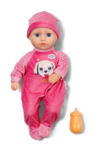 BABY born Anna mit pinken Strampler, weiche 36cm große Babypuppe mit Stoffkörper und Schlafaugen inkl. Fläschchen, Pink