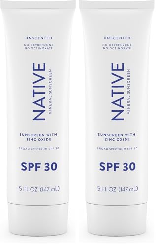 Image of Native Sunscreen SPF 30,Zinc Oxide Dermatologist Tested Suitable for Sensitive Skin & Hawaii Compliant,5 Ounces | Unscented Sun Protection Lotion,Lightweight & Smooth,(Pack of 2)