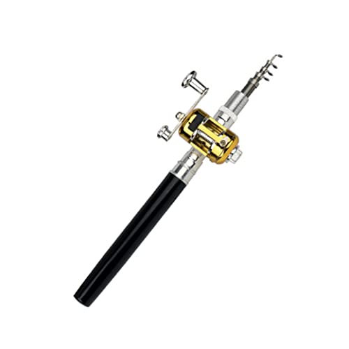 Mini Portable Pocket Fish Rod Pen Style Aluminum Alloy Fishing Rod Pole Reel Combos for Outdoor Fishing Black 1pc 3ft,Fishing Gear