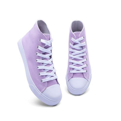 Image of Women's High-Top Canvas Sneakers - Classic Lace-Up Casual Shoes with Extra Shoelaces - Comfortable, Stylish, and Durable