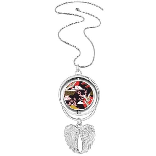 Collier pendentif ailes d'ange et soleil motif grues japonaises en acier