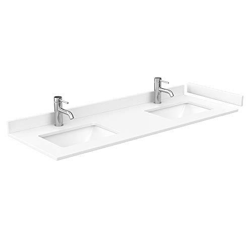 Beckett 60 Inch Double Bathroom Vanity In White, White Cultured Marble Countertop, Undermount Square Sinks, Matte Black Trim #TOP2