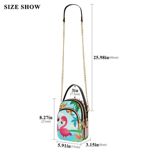 Women Shoulder Handbag Chic Cell Phone Wallet Chain Purse Quilted Crossbody Clutch Zipper Tote Colorful Scene Pink Flamingos3