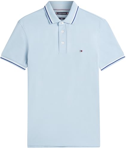 Tommy Hilfiger Herren Poloshirt Kurzarm Tipped Seasonal Slim Fit, Blau (Well Water), L – Ansicht 6