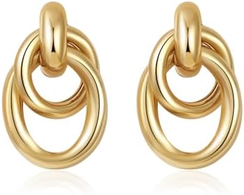 SHERLOVE Trendy Gold Plated Knot Earrings for Women Chunky Statement Drop Dangle Earrings Lightweight Hypoallergenic Fashion Accessories Gold Jewelry Gifts for Womens 14
