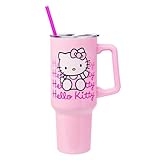 Silver Buffalo Sanrio Hello Kitty Waving Stainless Steel Tumbler with Handle and Straw, Fits in Standard Cup Holder, 40 Ounces