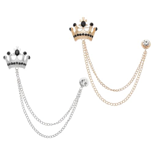Image of PATIKIL Crown Hanging Chain Brooch Pins, Rhinestone Suit Pins Fashion Crystal Lapel Pins