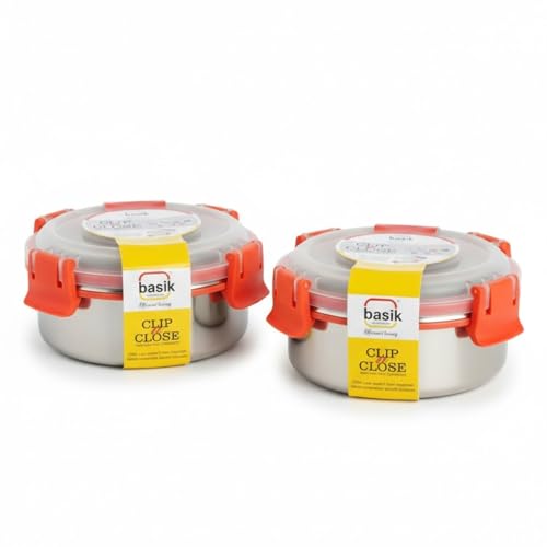 Image of Tanjiae Stainless Steel Lunch Snack Containers Set | Leak Proof 304 Stainless Steel Food Containers with Silicone Lids - Perfect Metal Lunch Box for School and Daycare (Red Snack Box, Pack of 2)