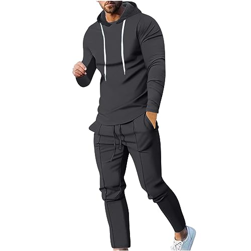 track suits for men set men 's casual tracksuit Mens Tracksuit 2 Piece Hoodie, Mens Hoodie Sweatsuit Sets Jogging Suits Drawstring Slim Fit Hooded Pullover Set Dark Gray L