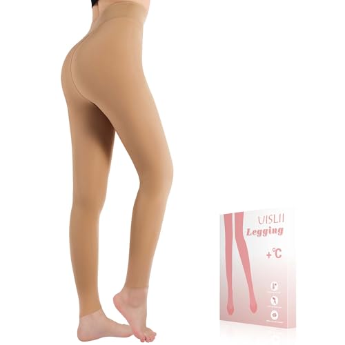 Image of UISLII Fleece Lined Tights Women, Warm Footless pants, Fake Translucent Thermal Skin Colored Tights for Winter(Suntan M-T)
