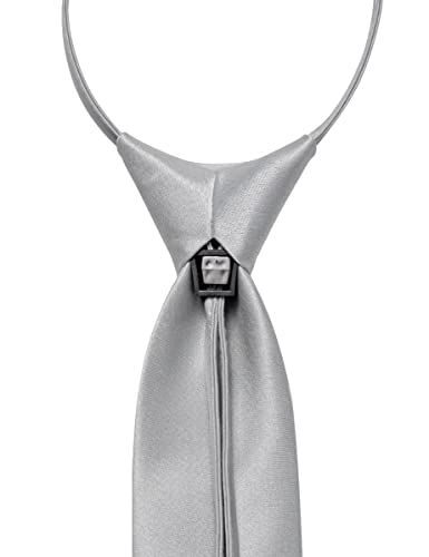 Image of YourTies Zipper Tie for Men Adjustable Pre-tied Satin Neckties and Pocket Square Set Solid Color Business Formal Wedding