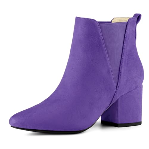 Allegra K Botines Chelsea De Tobillo Talón De Bloque De Punta Estrecha para Mujeres Morado Oscuro 40