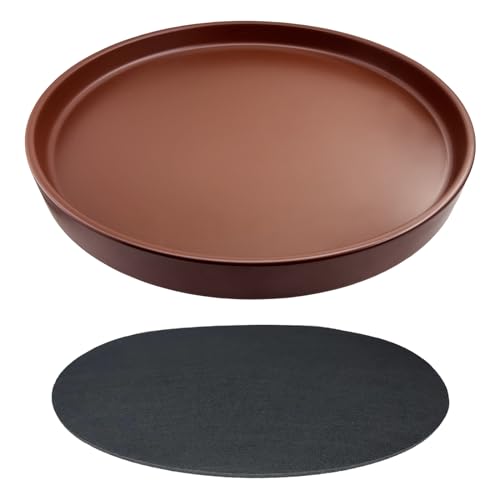 Ceramic Plant Saucer Pot Tray 12 Inch, Planter Saucers 4 5 6 7 8 9 10 11 12 13 Inch for Indoors Outdoor, Durable Sturdy Flower Drainage drip Water Tray for Glazed Pots Base (12.7 Inch-Brown)