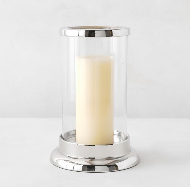 Z Gallerie Silver and Clear Glass Small Carter Hurricane Candle Holder Centerpiece