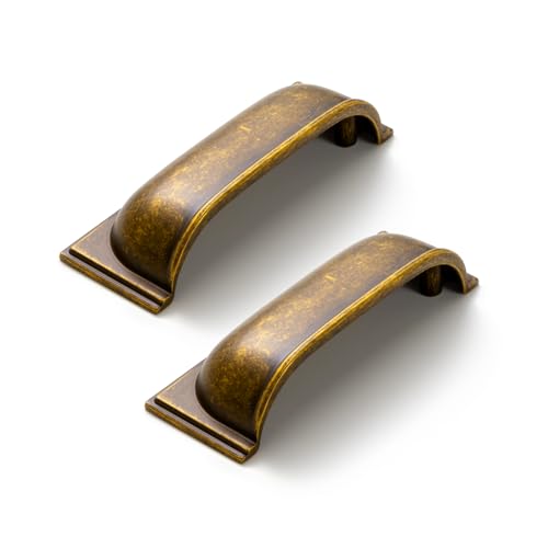 Goo-Ki 6 Pack Antique Brass Cup Pulls Zinc Alloy Kitchen Hardware,3 Inch Hole Center Channing Bin Cup Drawer Pull Handles for Cabinet Furniture,9632GT-76