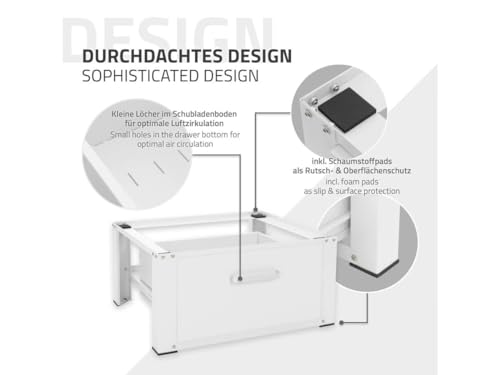 ML-Design Stevig Wasmachine Onderstel met Lade 63x54 cm Wit Staal tot 150 kg Geschikt als Wasmachine Kast of Basis Frame Duurzame Onderbouw met 31,5 cm Hoge Voetstukverhoging voor Droger en Koelkast - Afbeelding 6
