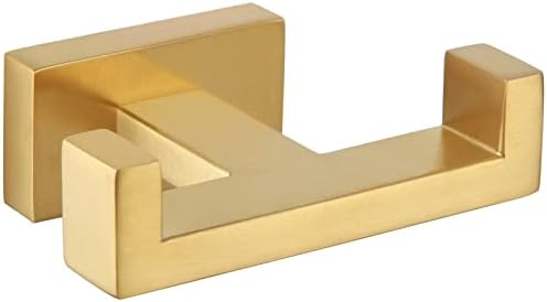 Angle Simple Double Towel Hook, SUS304 Stainless Steel Bath Towel Holder, Bathroom Kitchen Double Wall Hook, Hand Towel Hanger, Brushed Gold