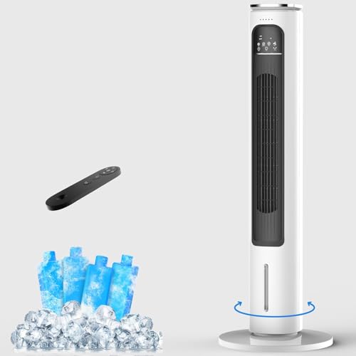 Windowless Portable Air Conditioners, 37.43’’ 3-IN-1 Portable AC w/Remote, 12H Auto-off, 70° Oscillating, 2.5L Removable Water Tank & 4 Ice Boxes, Quiet Cooling Tower Fan For Bedroom Home Office