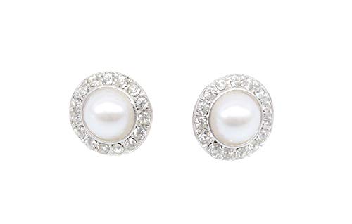 Preisvergleich Produktbild irresistible1 Prestigious White Pearl Silber Ohrringe überzogen mit klaren Swarovski Kristallen 1,5 cm Durchmesser